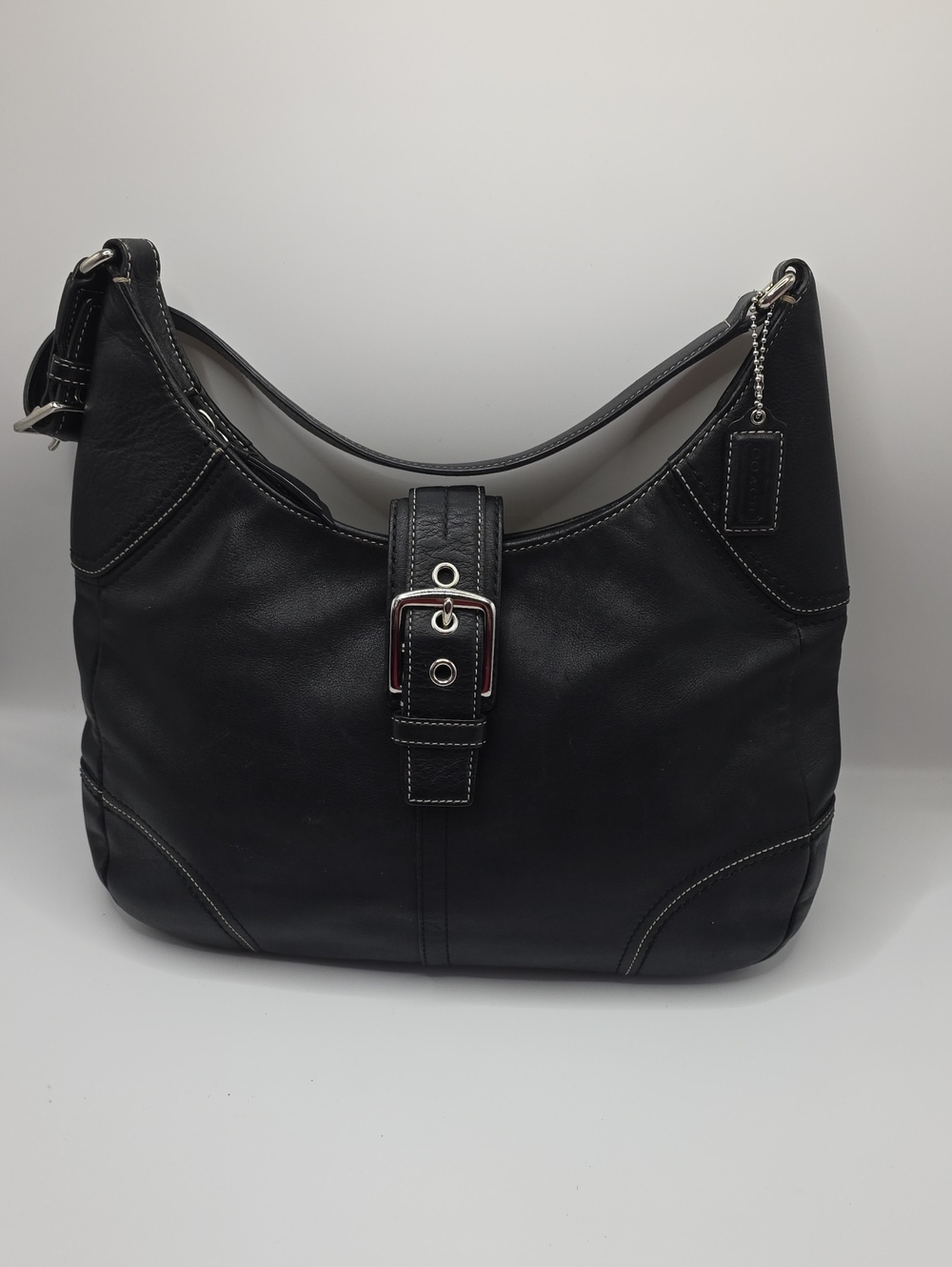 Coach Hamilton Soho Hobo Black Leather Shoulder Bag with Buckle Detail